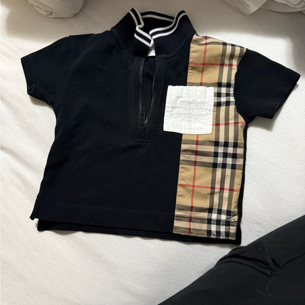 Burberry Black Kids Sweatshirt with Plaid Detail